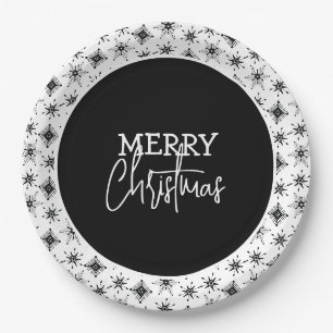Prato De Papel Roteiro de Natal Alegre Flocos de Neve Pretos