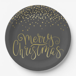 Prato De Papel Roteiro Dourado elegante & Natal glamoroso dos