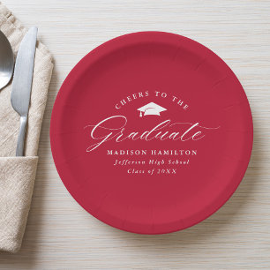 Prato De Papel Roteiro Elegante de saudações Vermelhas ao Formand