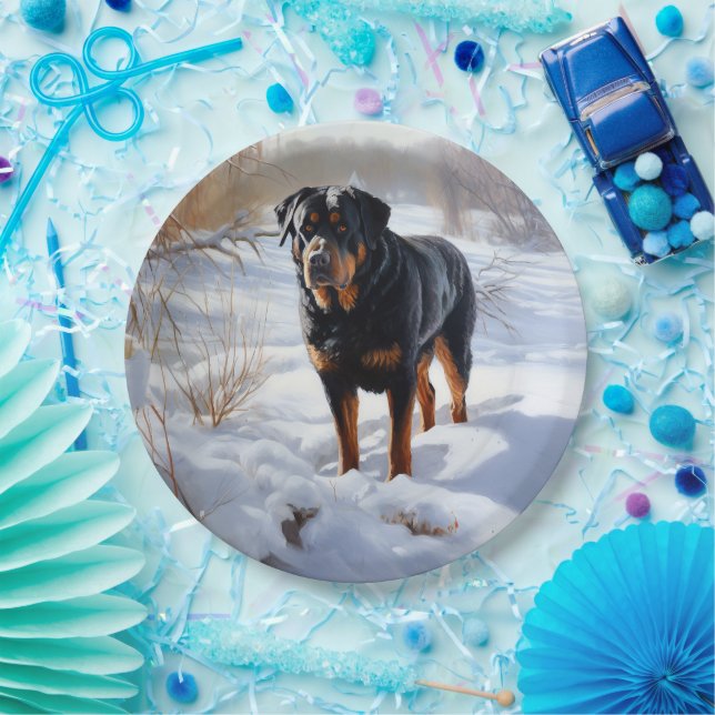 Prato De Papel Rottweiler Deixe Nevar Natal (Festa)