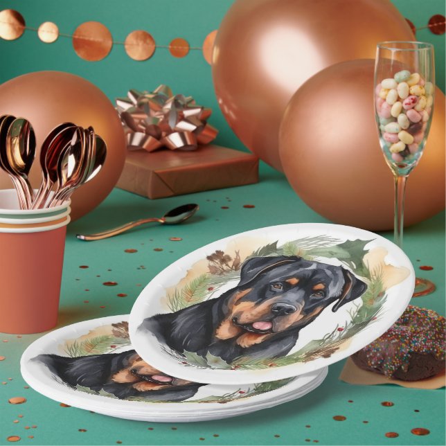 Prato De Papel Rottweiler Rua de Natal Festivo (Múltiplo)