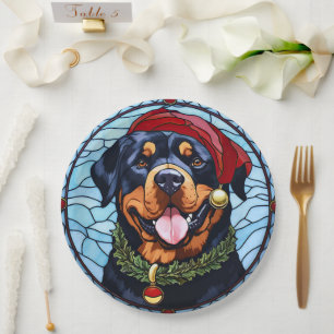 Prato De Papel Rottweiler Vidro Estido Natal