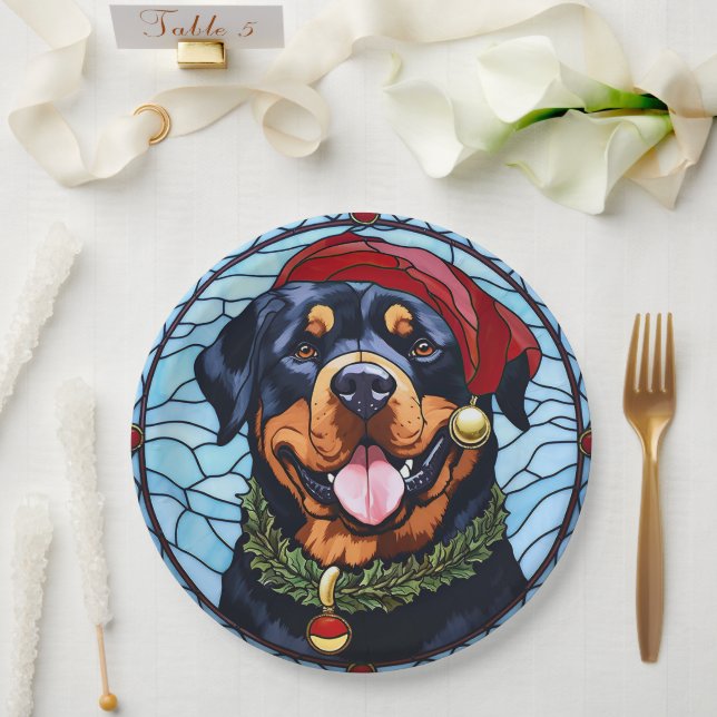 Prato De Papel Rottweiler Vidro Estido Natal (Casamento)