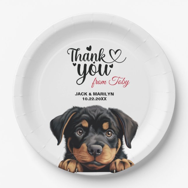 Prato De Papel Rottweiler Wedding Obrigado (Frente)