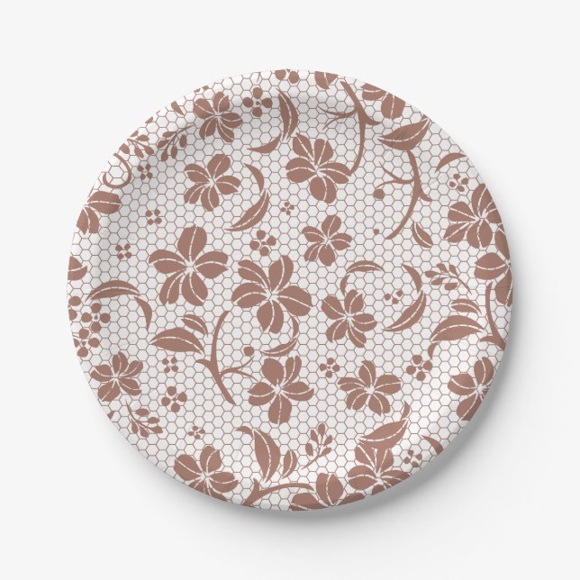 Prato De Papel Round plate with a brown floral pattern (Frente)