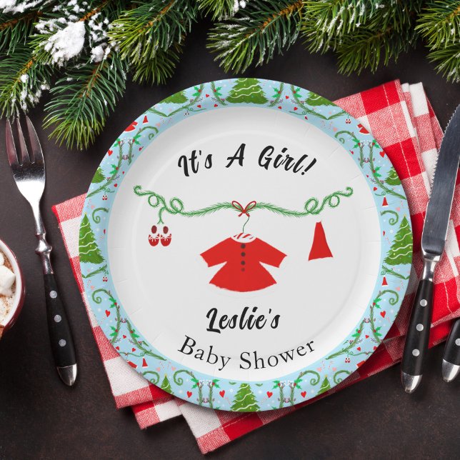 Prato De Papel Roupa de Papai Noel Bebê Menina Chá de Bebê (Criador carregado)