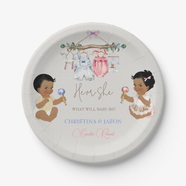 Prato De Papel Roupas de bebês Sexo Revelação de marfim rosa azul (Frente)