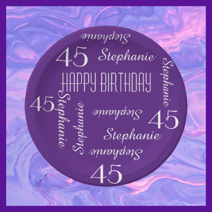 Prato De Papel Roxo 45ª Festa de aniversário Nomes repetitivos