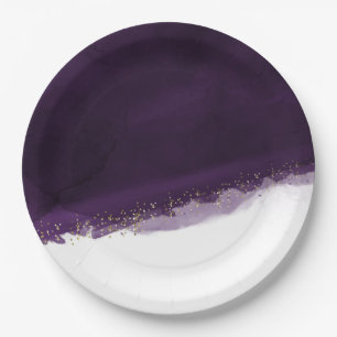 Prato De Papel Roxo Água-Forte & Dourado Moderno Chique Elegante