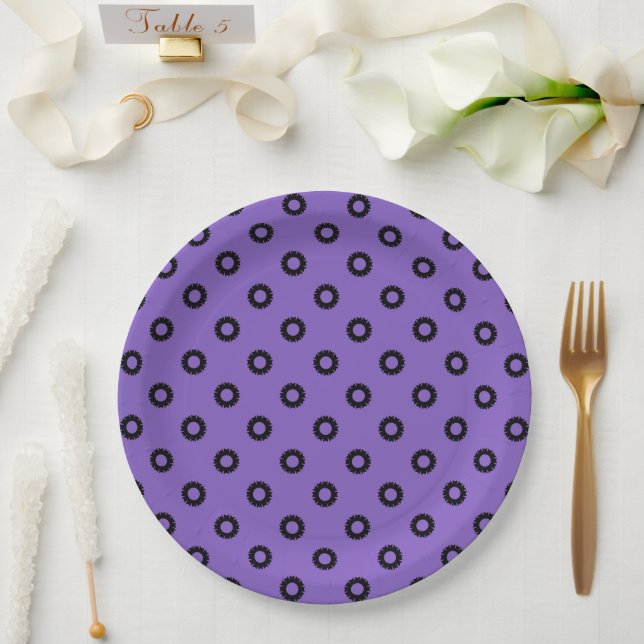 Prato De Papel Roxo e Preto Geo (Casamento)