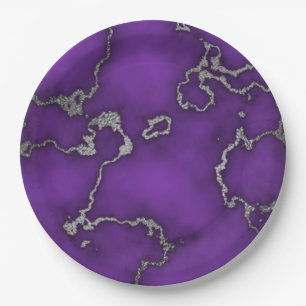 Prato De Papel Roxo e Silver Marble