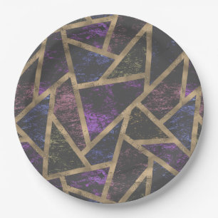 Prato De Papel Roxo e teste padrão de mosaico do ouro
