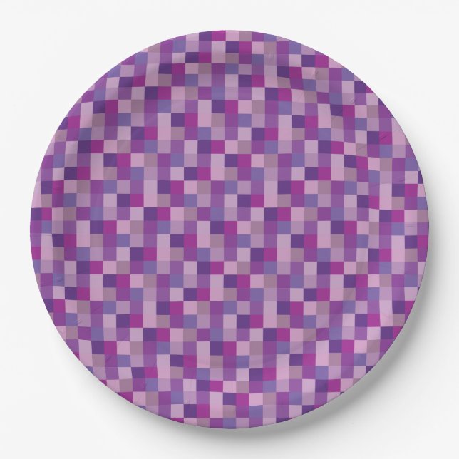 Prato De Papel Roxo e teste padrão de Pixelated da lavanda (Frente)