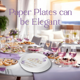 Prato De Papel Roxo Elegante deixa Dourada Tiara Quinceañera