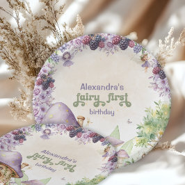 Prato De Papel Roxo Fada Primeiro Morango Primeiro Aniversário