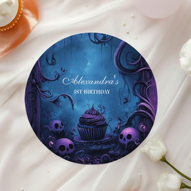 Prato De Papel Roxo Gótico Sapo Um Aniversário (Criador carregado)