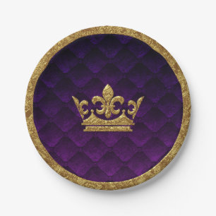 Prato De Papel Roxo Real & Coroa Dourada Elegante História Real C