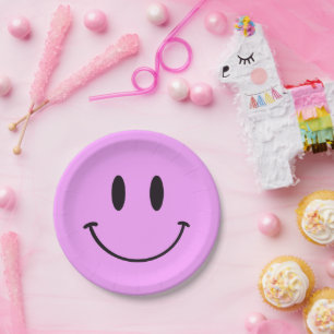 Prato De Papel Roxo Smiley One Happy Duo/primeiro aniversario Gal