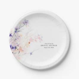 Prato De Papel Roxo Suave e Flores Rosadas Elegantes Minimalistas