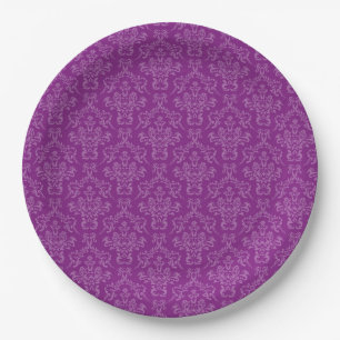Prato De Papel Roxo Violeta Damask Elegante Vintage