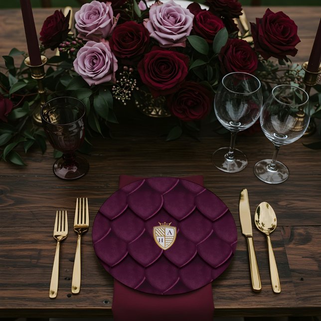 Prato De Papel Royal Muse Medieval Dragon Fantasy Monograma Crest (Royal Muse Medieval Dragon Fantasy Monogram Crest Paper Plates)