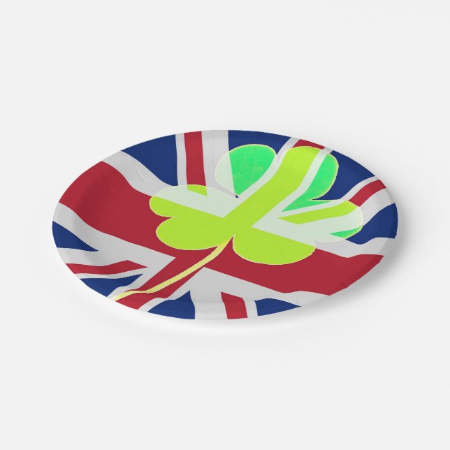 Prato De Papel Rua de Clover da Irish British Flag Shamrock, Patr (Inclinado)