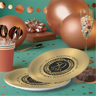 Prato De Papel Rua Dourada de louros do 50º aniversário de casame