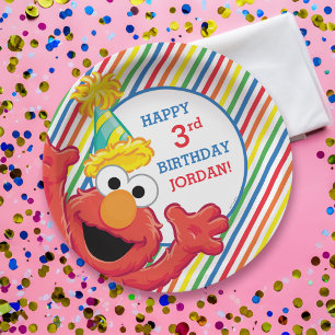 Prato De Papel Rua Sésamo   Elmo - Arco-íris Aniversário