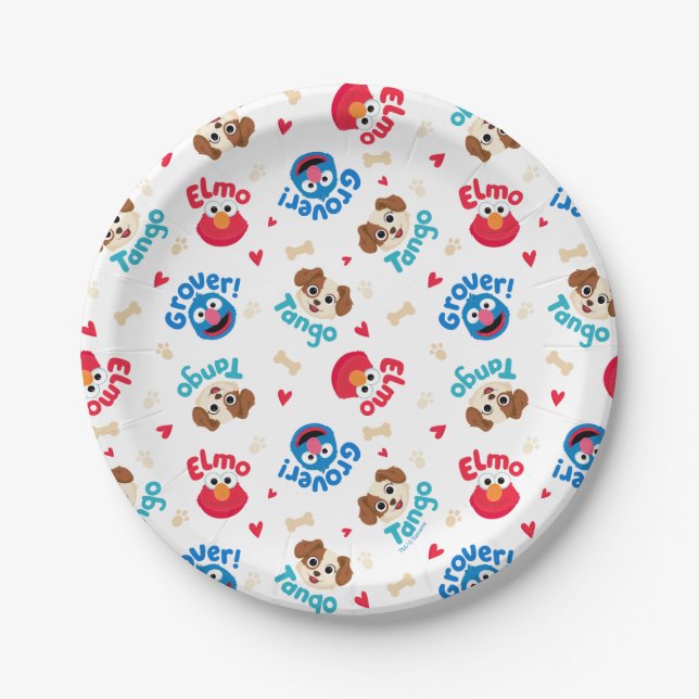 Prato De Papel Rua Sésamo | Padrão Tango, Elmo e Grover (Frente)