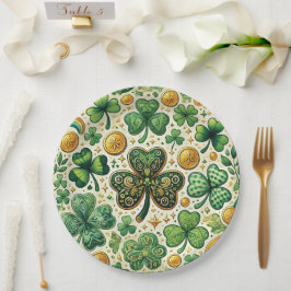 Prato De Papel Rua, Shamrock do Dia de Patrick e padrão Dourado