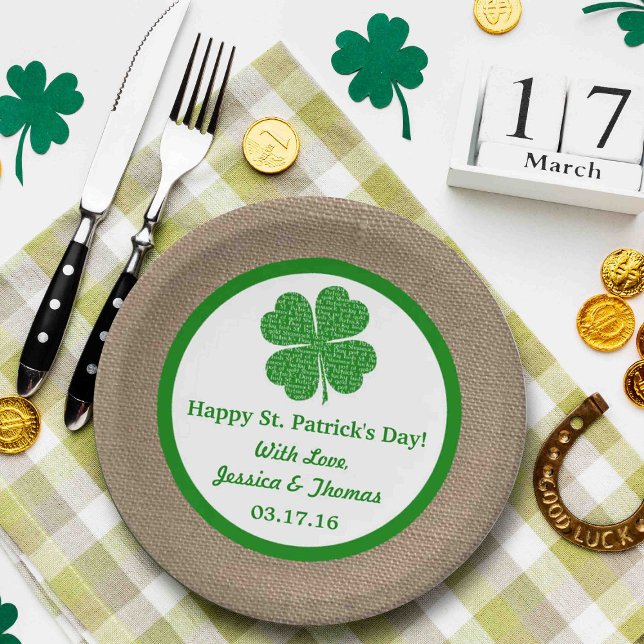 Prato De Papel Ruas Shamrock & Burlap. Dia de Patrick (Criador carregado)