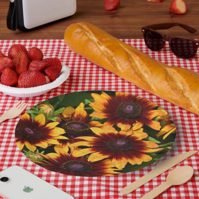 Prato De Papel Rudbeckias Amarelo e Bronze Floral (Piquenique)