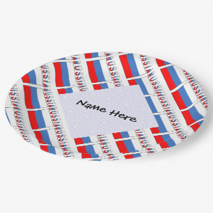 Prato De Papel Rússia Bandeira Russa Mosaico Personalização Preta