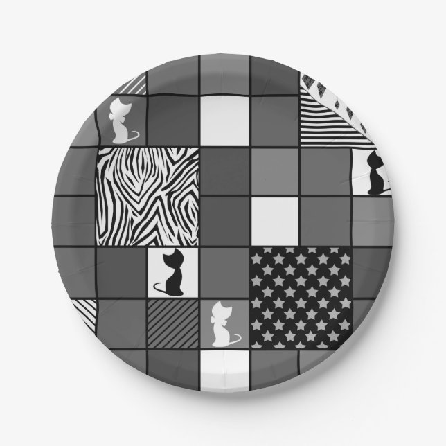 Prato De Papel Russo, Popular, Preto e Branco, Patchwork, Simpl (Frente)