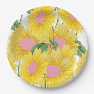 Prato De Papel Russo Vintage Rosa Grande Girassóis Flores Brancas