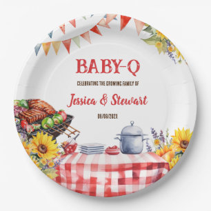 Prato De Papel Rustic BABY-Q Barbecue Picnic Xadrez de girassol