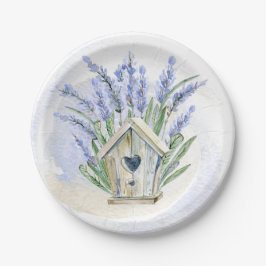 Prato De Papel Rustic Blue Lavanda Birdhouse Floral