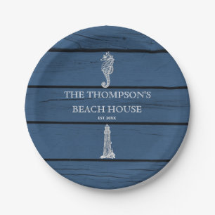 Prato De Papel Rustic Blue Wood Sea Lighthouse Beach House