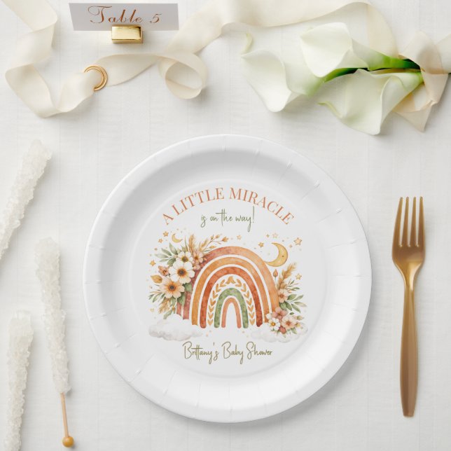 Prato De Papel Rustic Boho Rainbow Baby Shower  (Casamento)