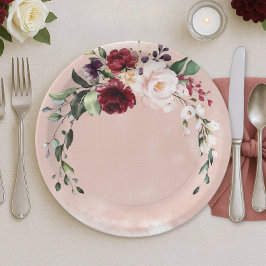 Prato De Papel Rustic Burgundy & Blush Pink Roses Bridal Luncheon