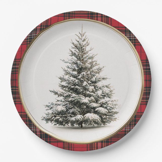 Prato De Papel Rustic Christmas Evergreen Christmas Paper Plates (Frente)