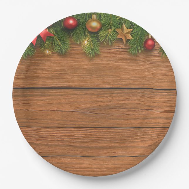 Prato De Papel Rustic Christmas Paper Plate – Festive Holiday (Frente)