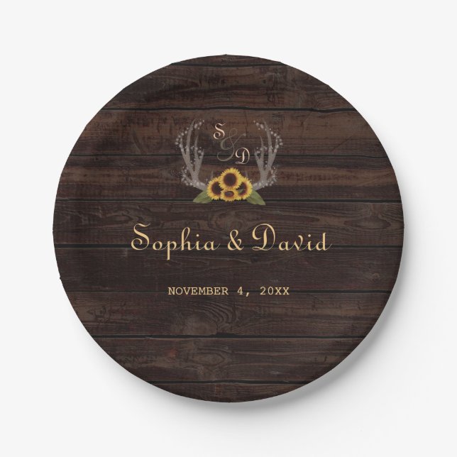 Prato De Papel Rustic Country Sunflower Casamento (Frente)