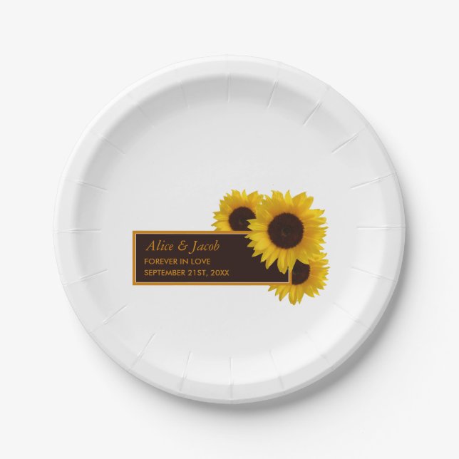 Prato De Papel Rustic Country Sunflower - Casamento Floral (Frente)