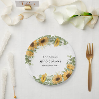 Prato De Papel Rustic Elegant Sunflower Eucalyptus Bridal Shower