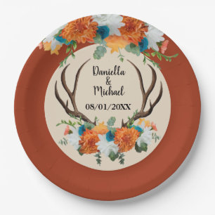 Prato De Papel Rustic Floral Antlers BOHO Wedding