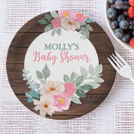 Prato De Papel Rustic Floral Baby Shower Round Plate