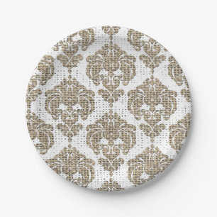 Prato De Papel Rustic Glamor Burlap Royal Damask Chic Modern