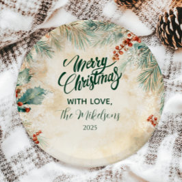 Prato De Papel Rustic Holly e Pine Christmas