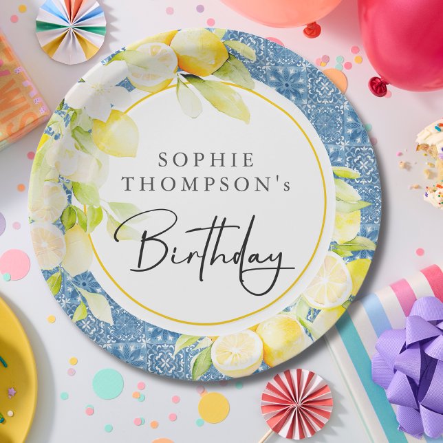 Prato De Papel Rustic lemons Mediterranean birthday (Criador carregado)